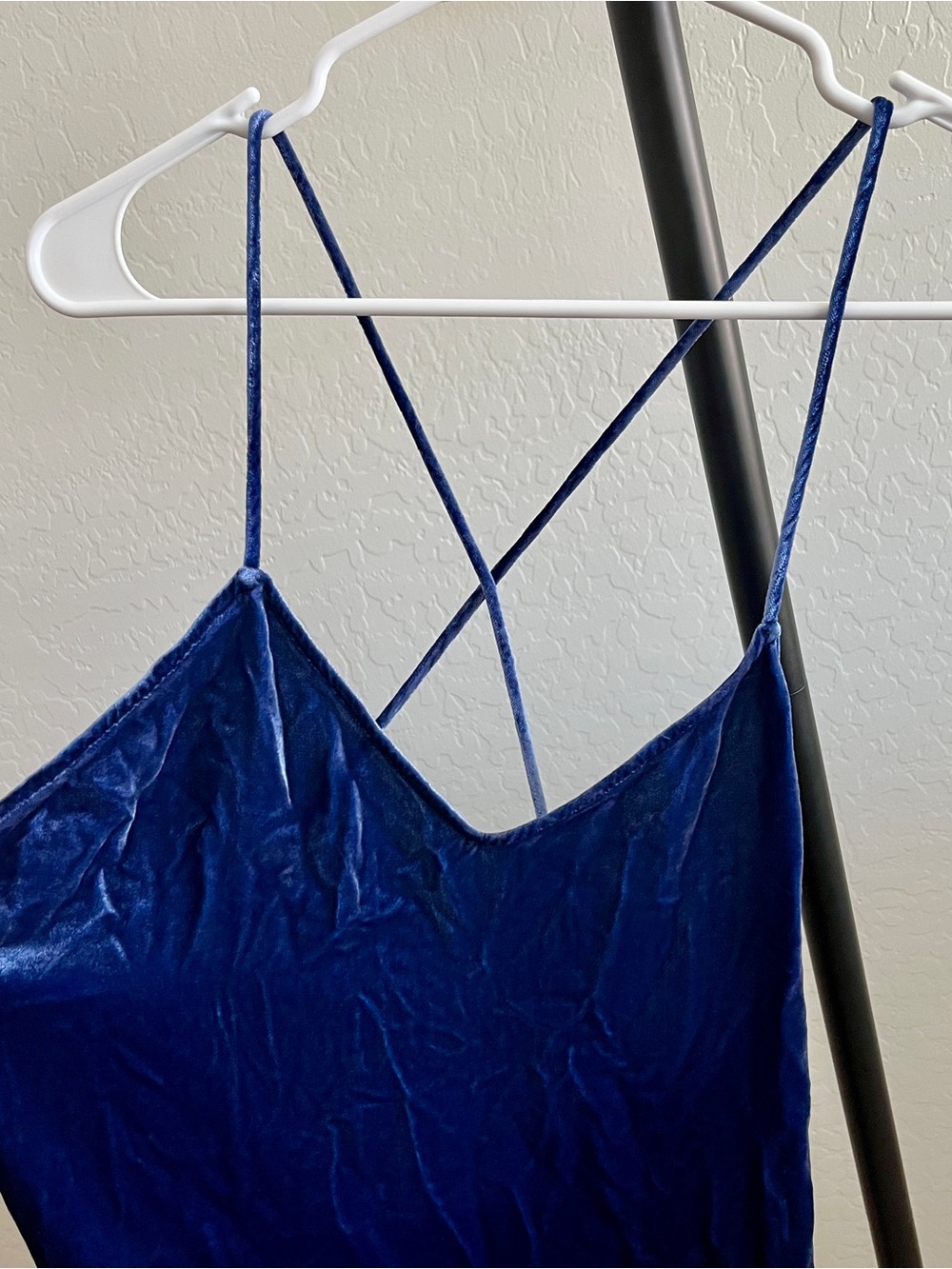 Reformation Crushed Velvet Blue Mini Slip Dress - Picture 6 of 9